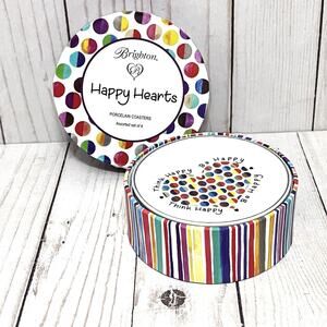 Brighton "Happy Hearts" Porcelain Vintage Coasters Set of 4 with Box Y2k Boho